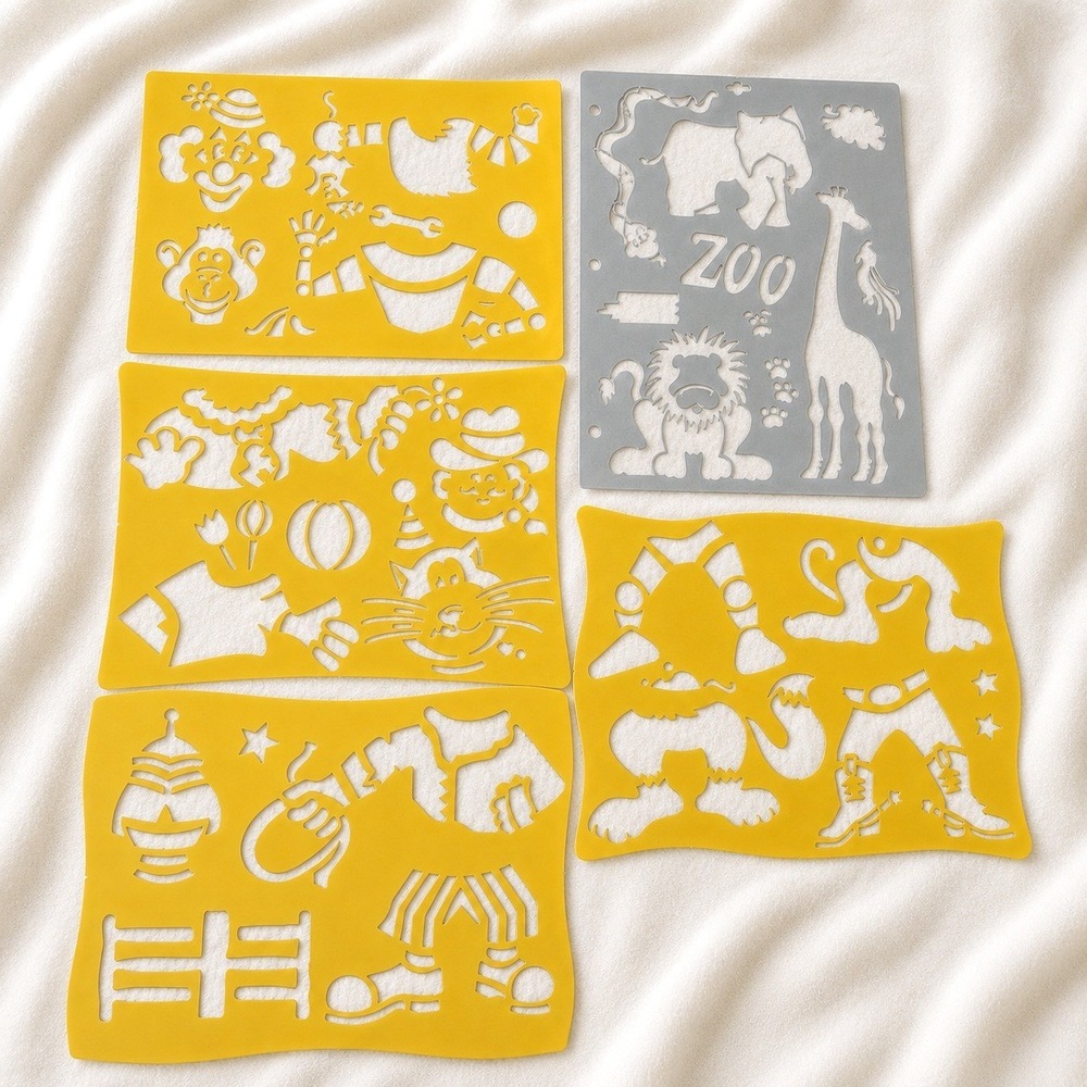 Reusable Circus Stencil Lot‎ Plastic Clown Lion Elephant Cowboy Zoo Art Craft
